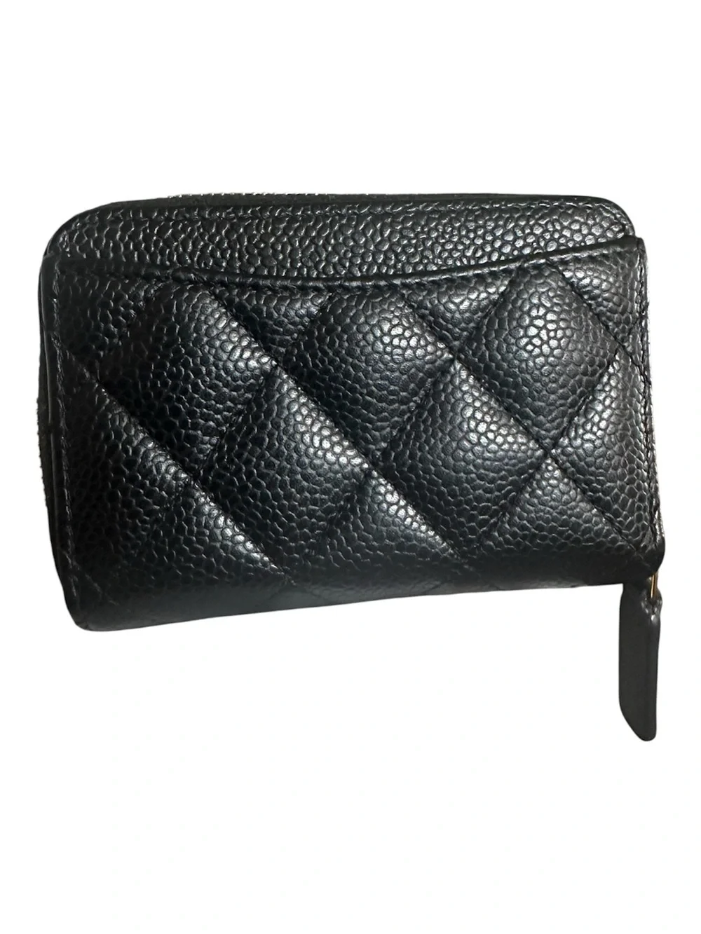 CHANEL 31-Series Black Caviar Quilted Zip Coin Purse Card Holder GHW